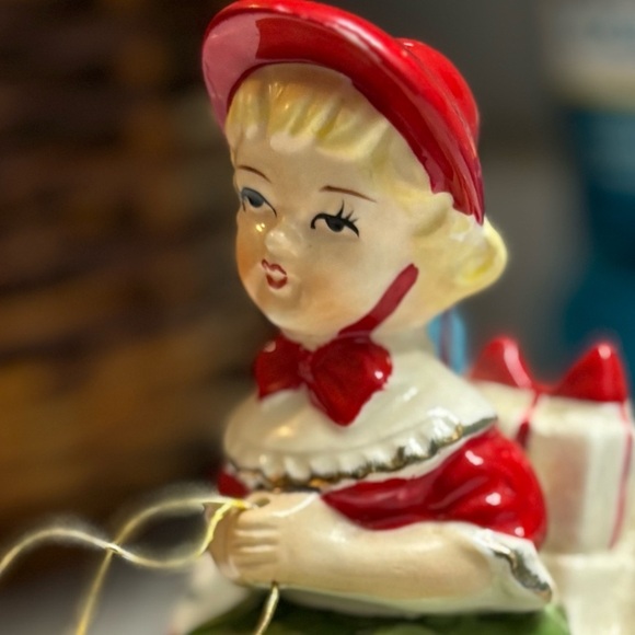 VTG Lipper & Mann Japan Christmas Girl in Candy Cane Sleigh with Reindeer 1950 - Picture 10 of 12